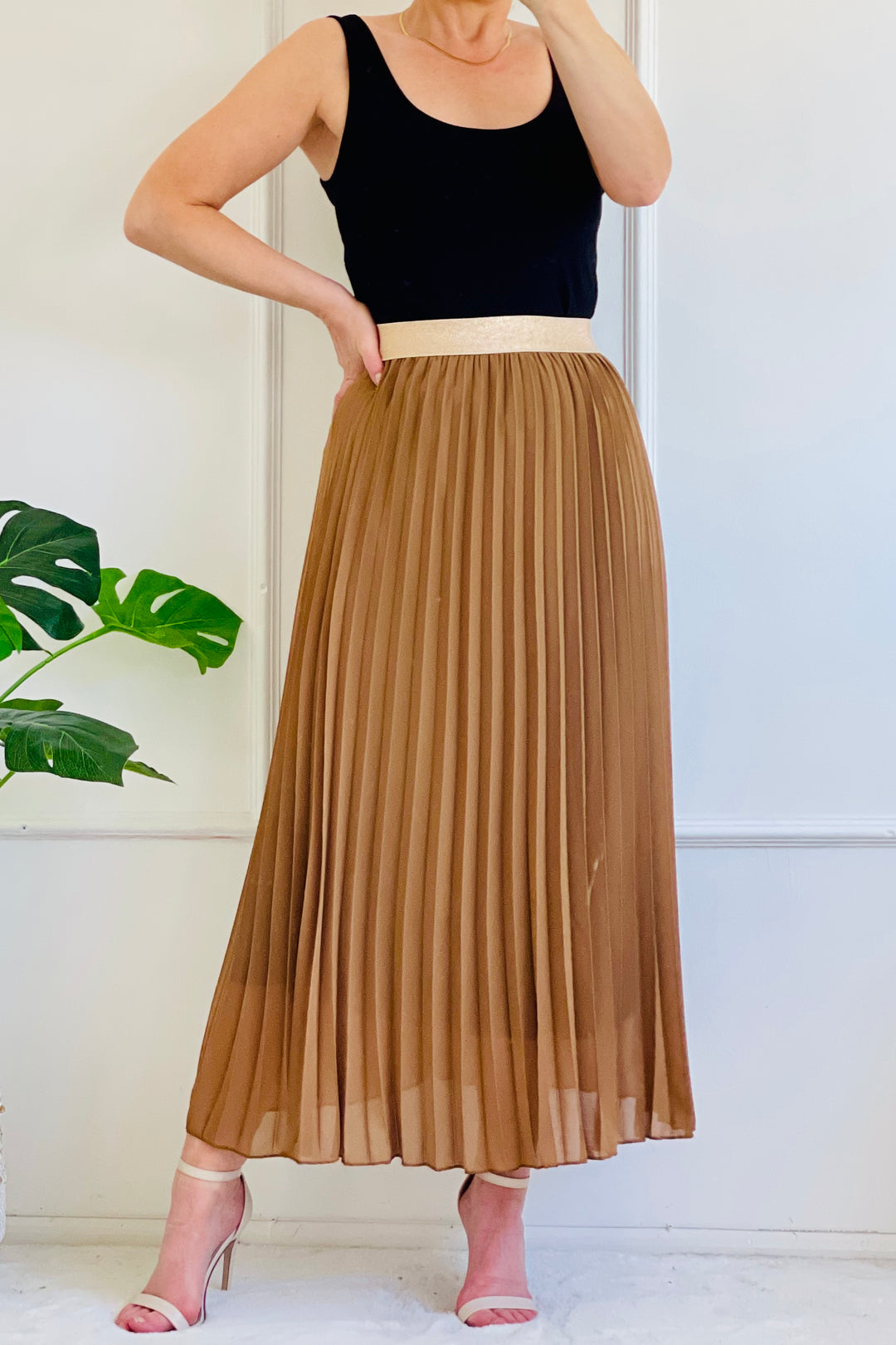 Pleated Maxi Skirt | Caramel