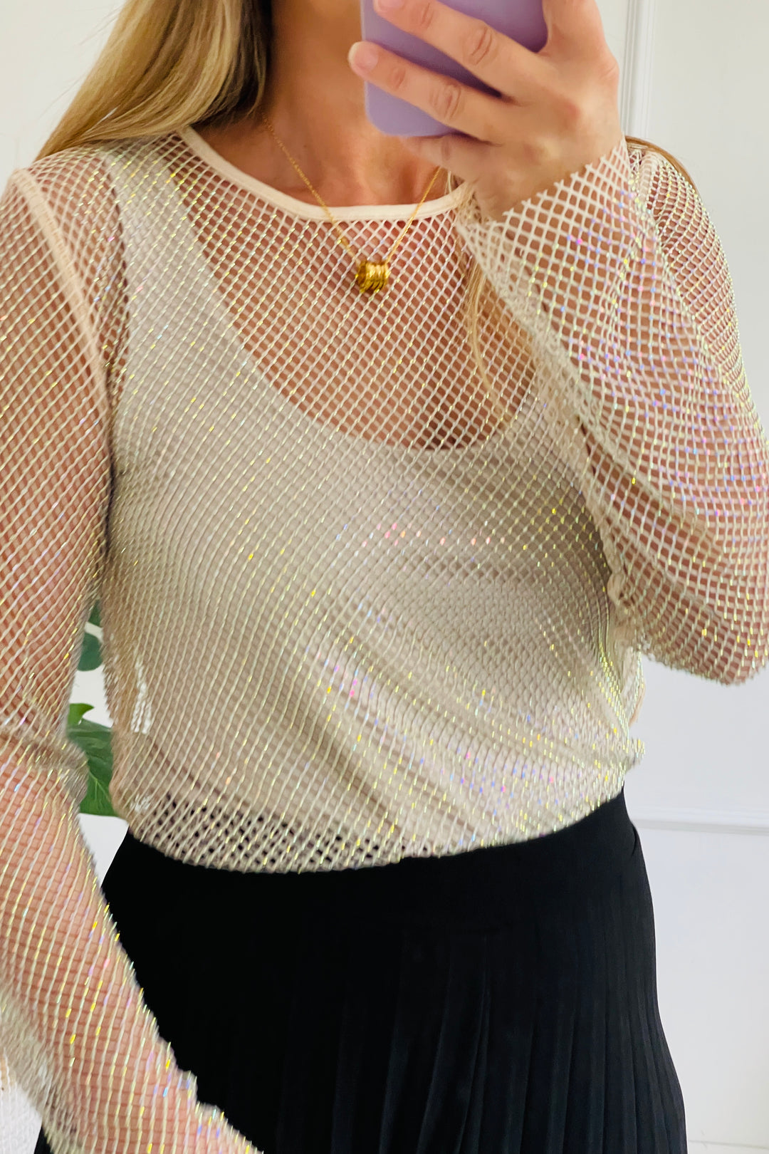 Aurelia Boho Mesh Top | Champagne