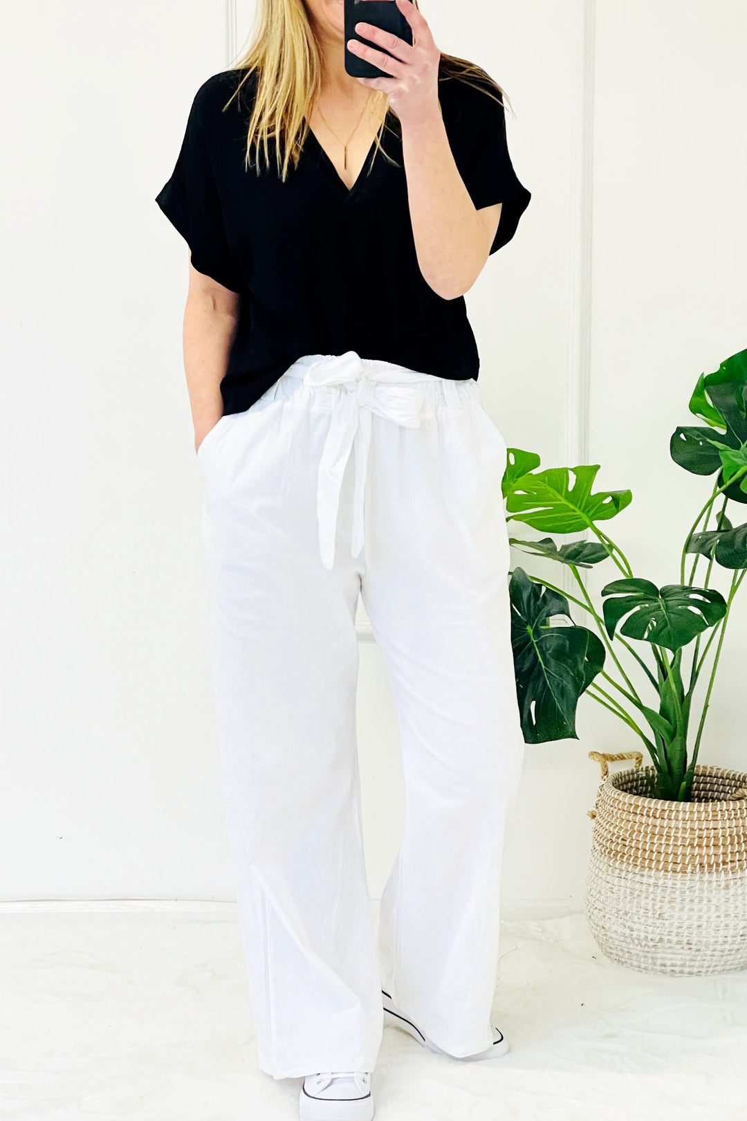 Esther Linen Blend Trousers | White