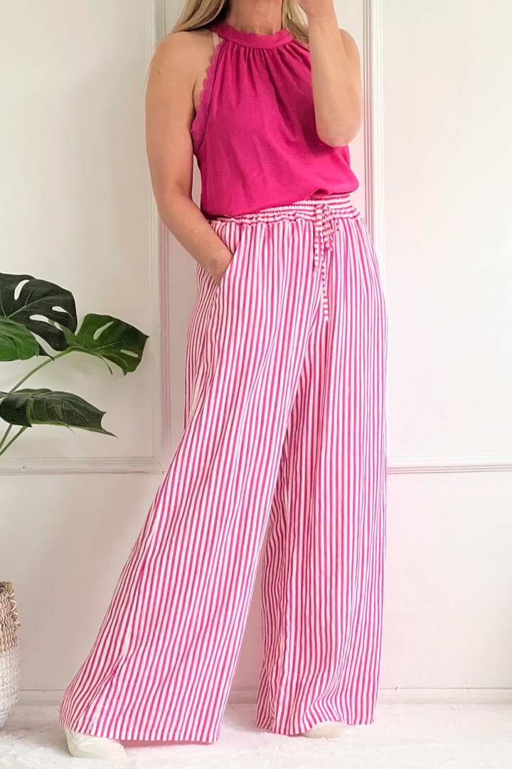 Stephanie Wide Leg Stripe Linen Trousers