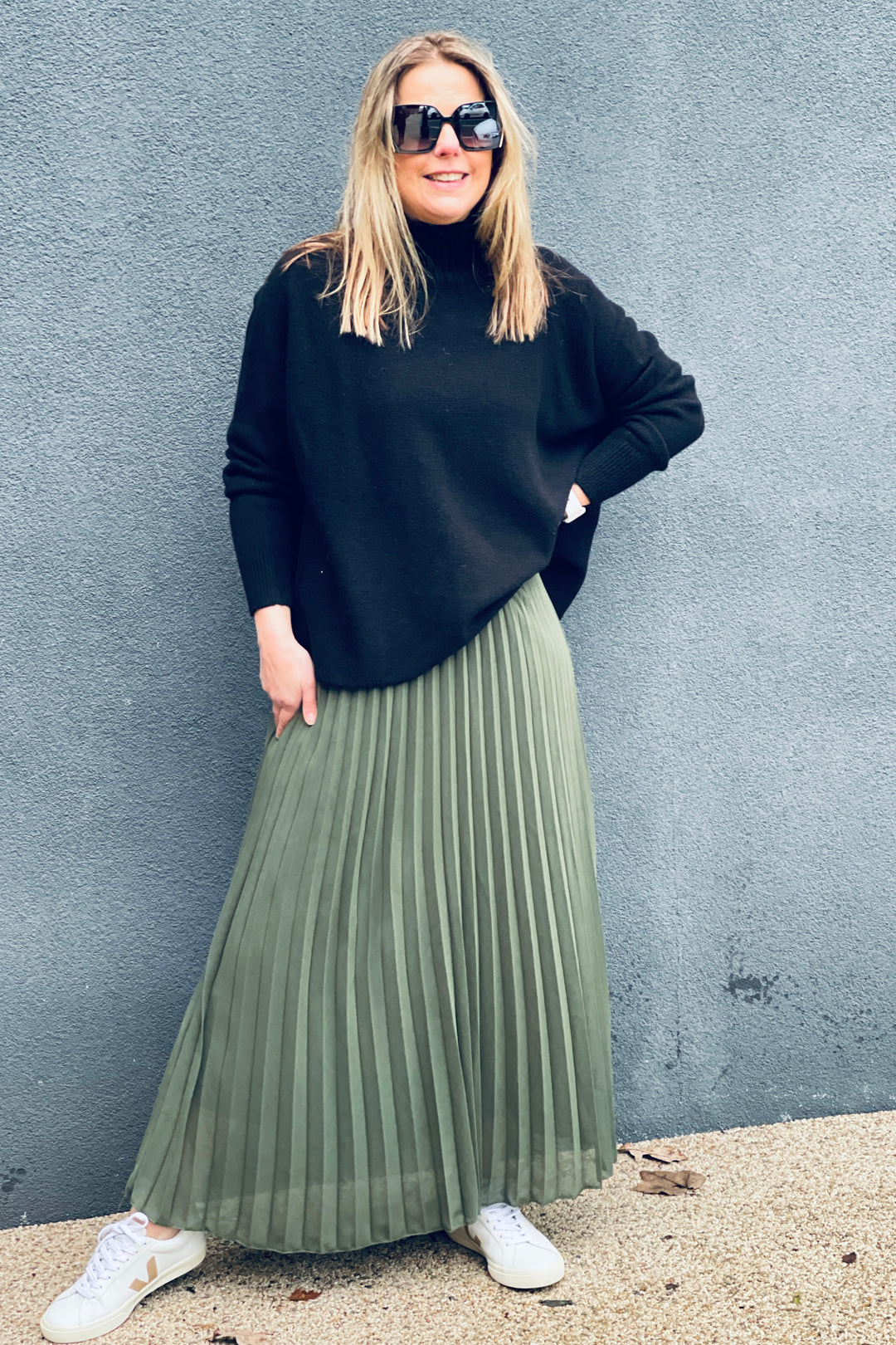 Pleated Maxi Skirt | Khaki