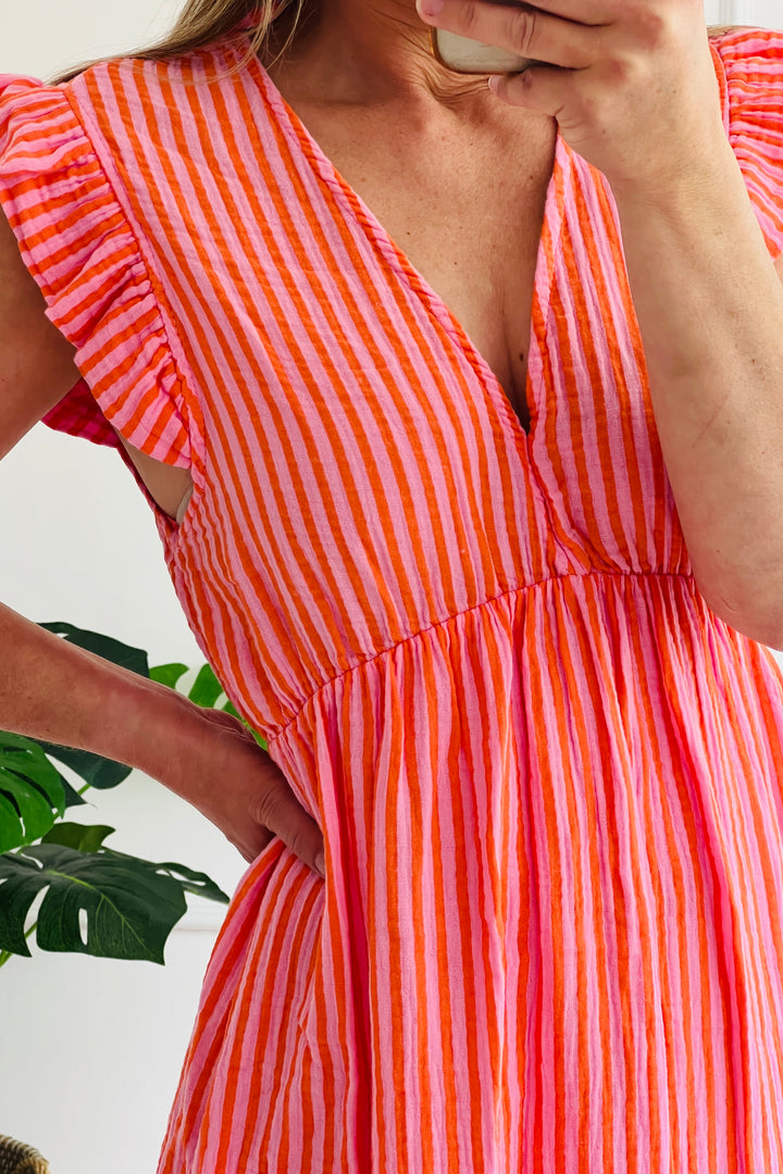 Ashton Cotton Maxi Dress | Pink x Orange Stripe