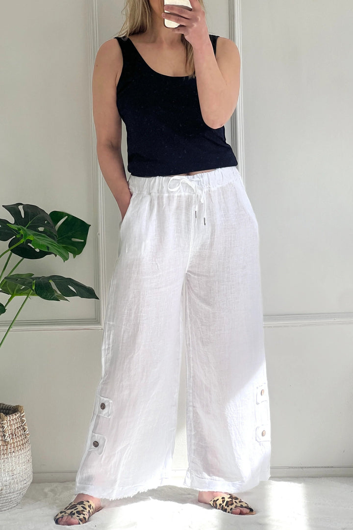 Naomi All Linen Trousers | White