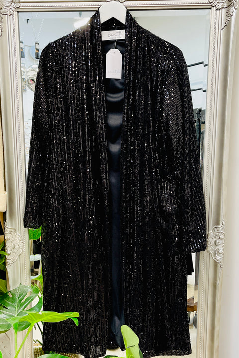 Lanie Sequin Duster Coat | Black