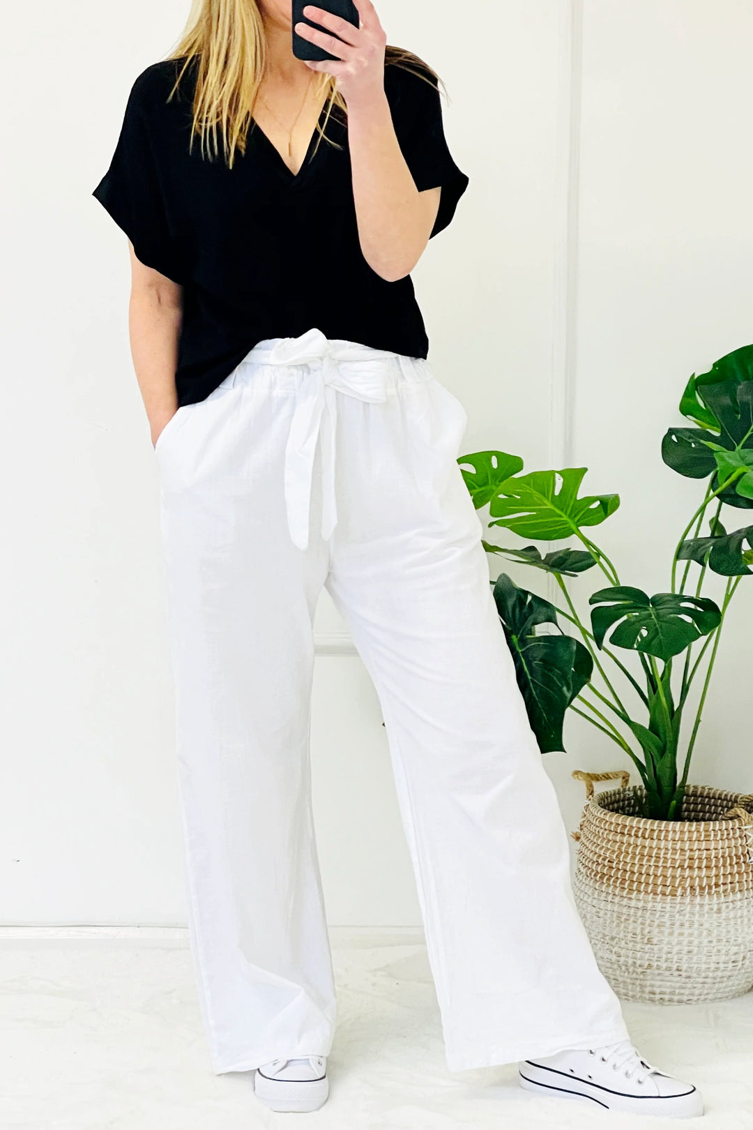 Esther Linen Blend Trousers | White