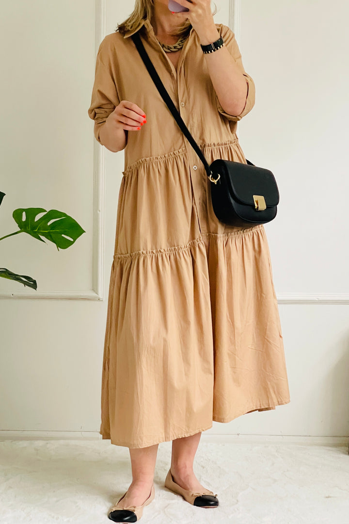 Rachel Tiered Shirt Dress | Apricot