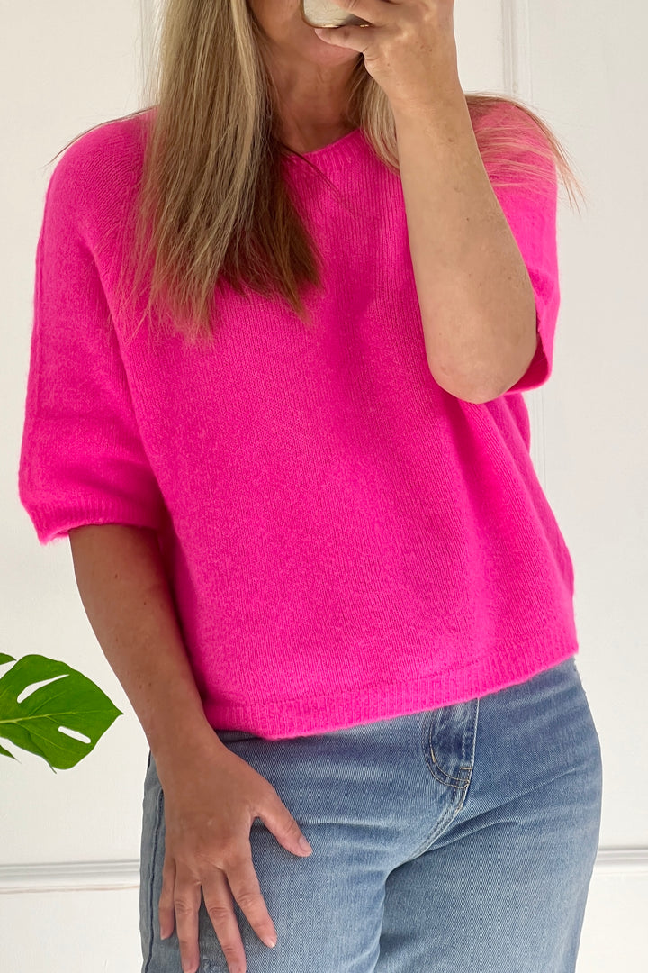 Sophie Alpaca Blend Crew Knit Jumper | Neon Pink