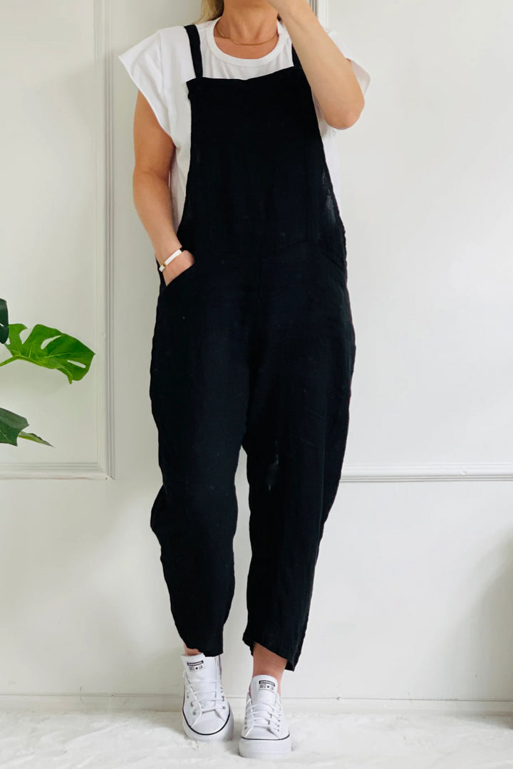 Edith Linen Dungaree | Black