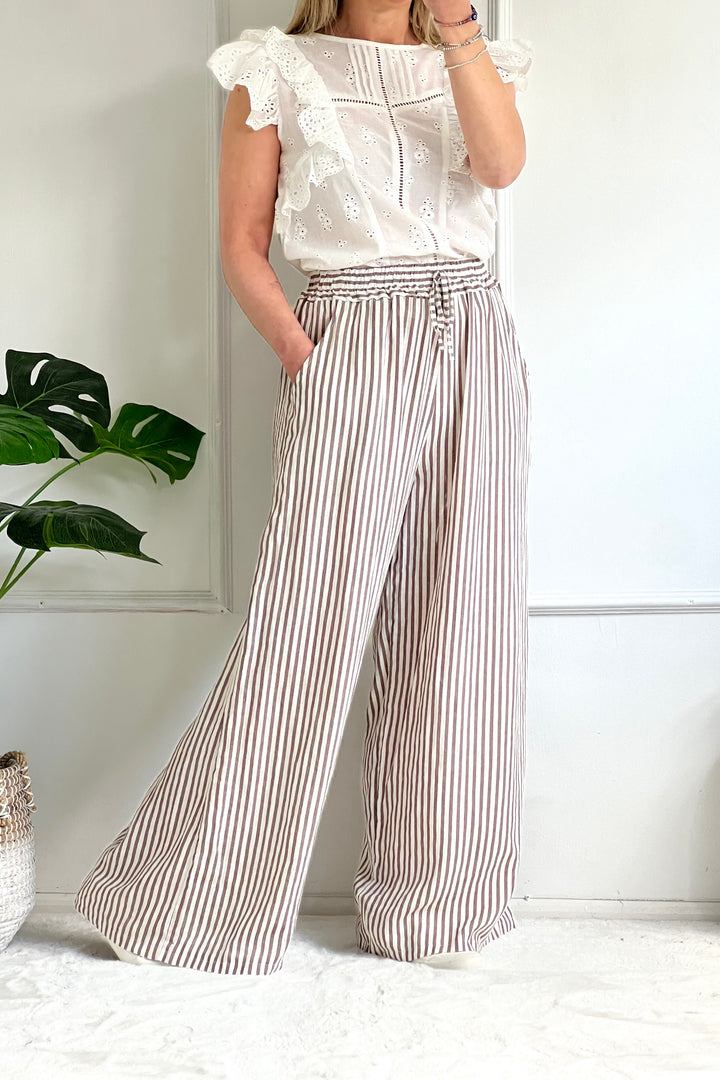 Stephanie Wide Leg Stripe Linen Trousers