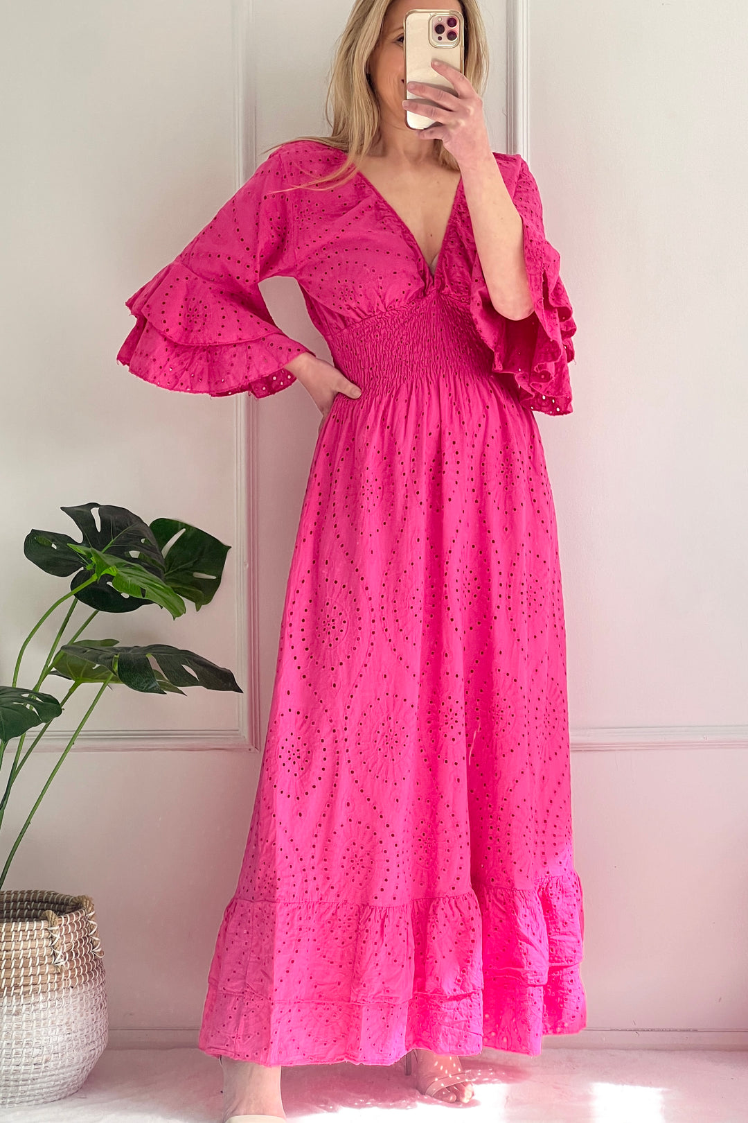 Amalfi Boho Broderie Maxi Dress | Pink