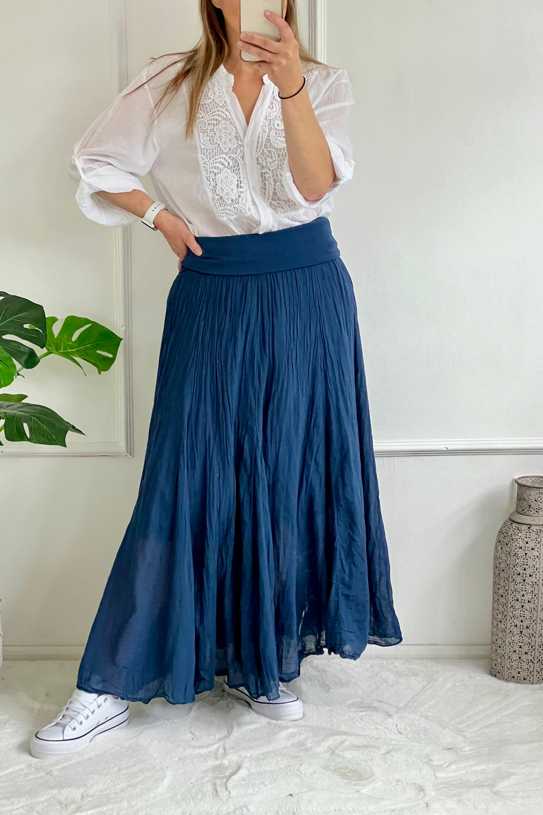 Antibes Cotton Maxi Skirt | Navy