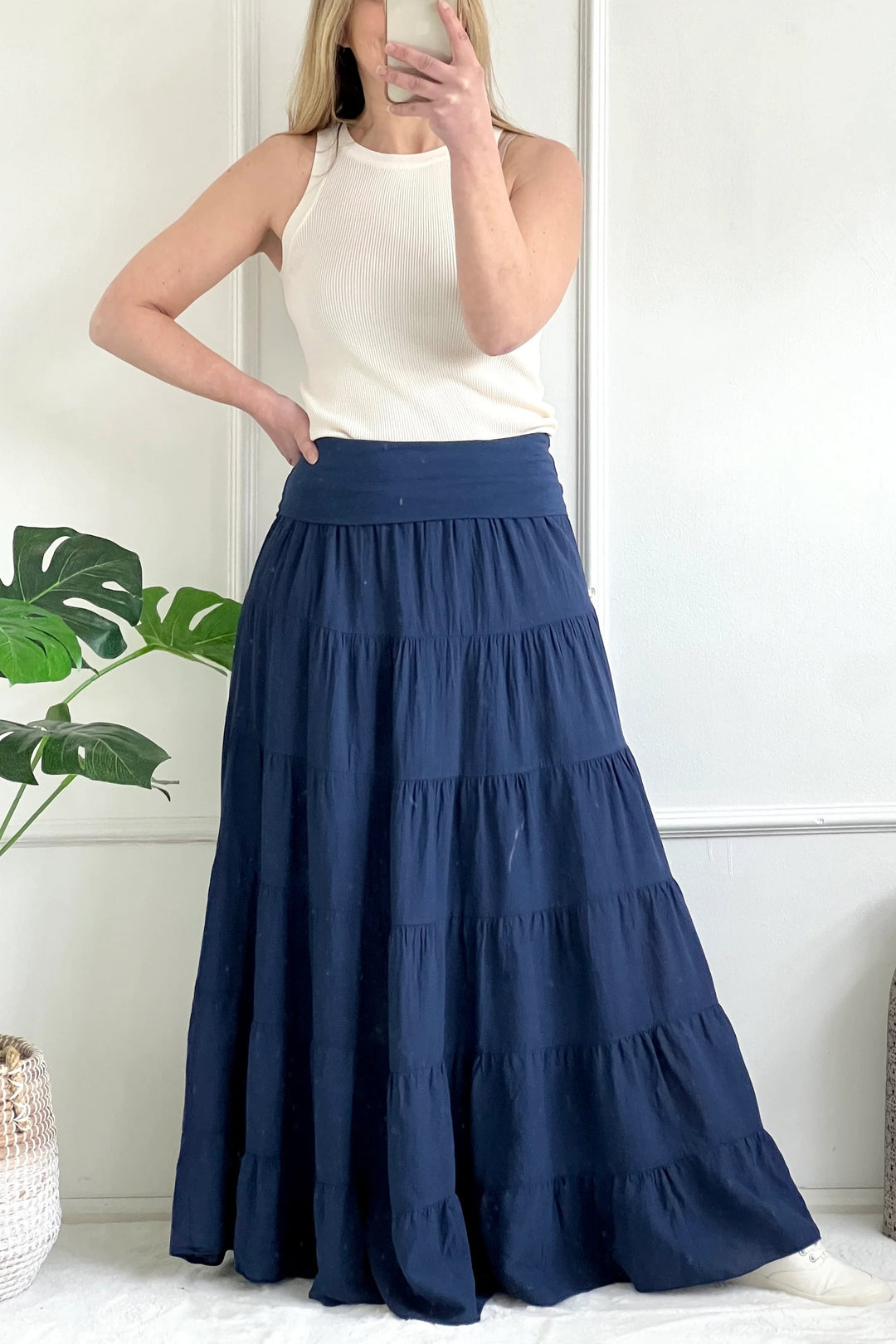 Florence Cotton Tiered Skirt | Navy