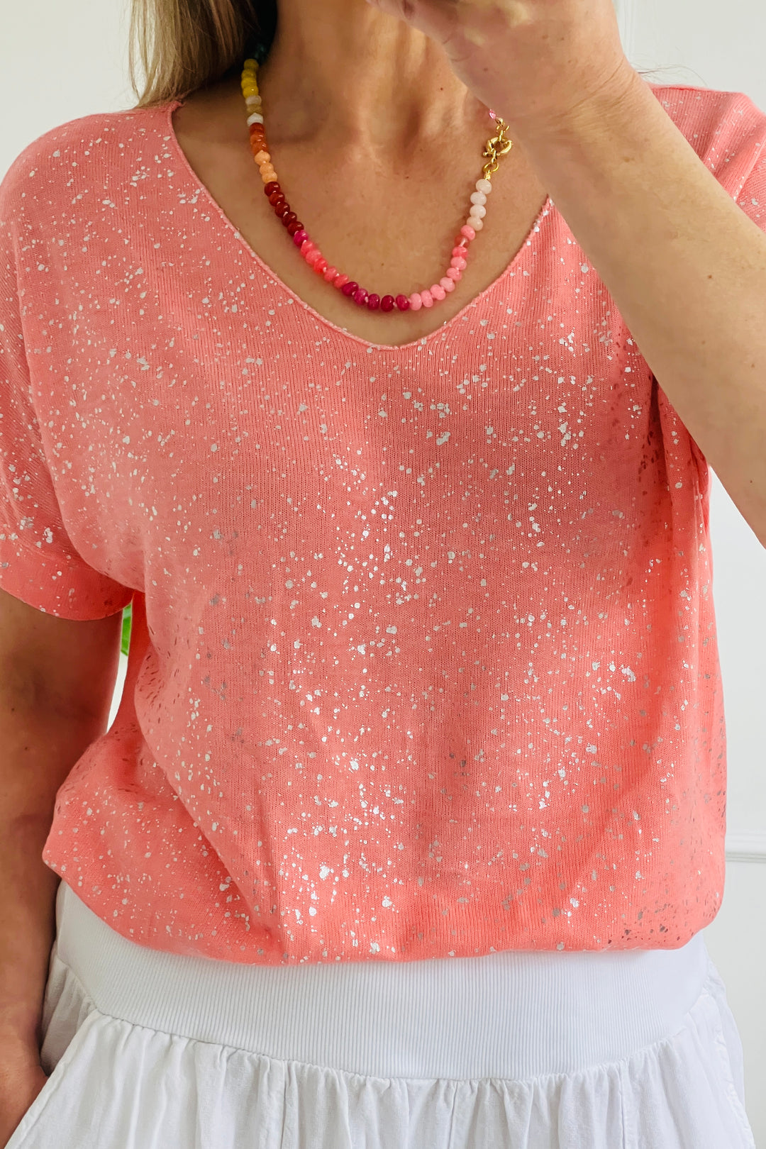 Shimmer Soft Knit Top | Coral