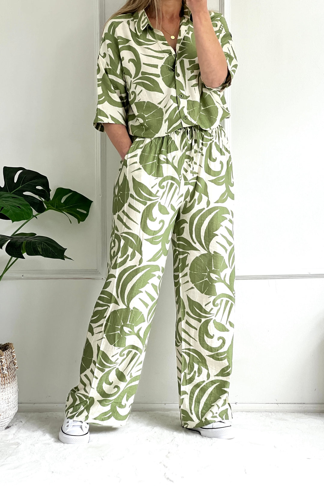 Natasha Co Ord Set | Green x Cream