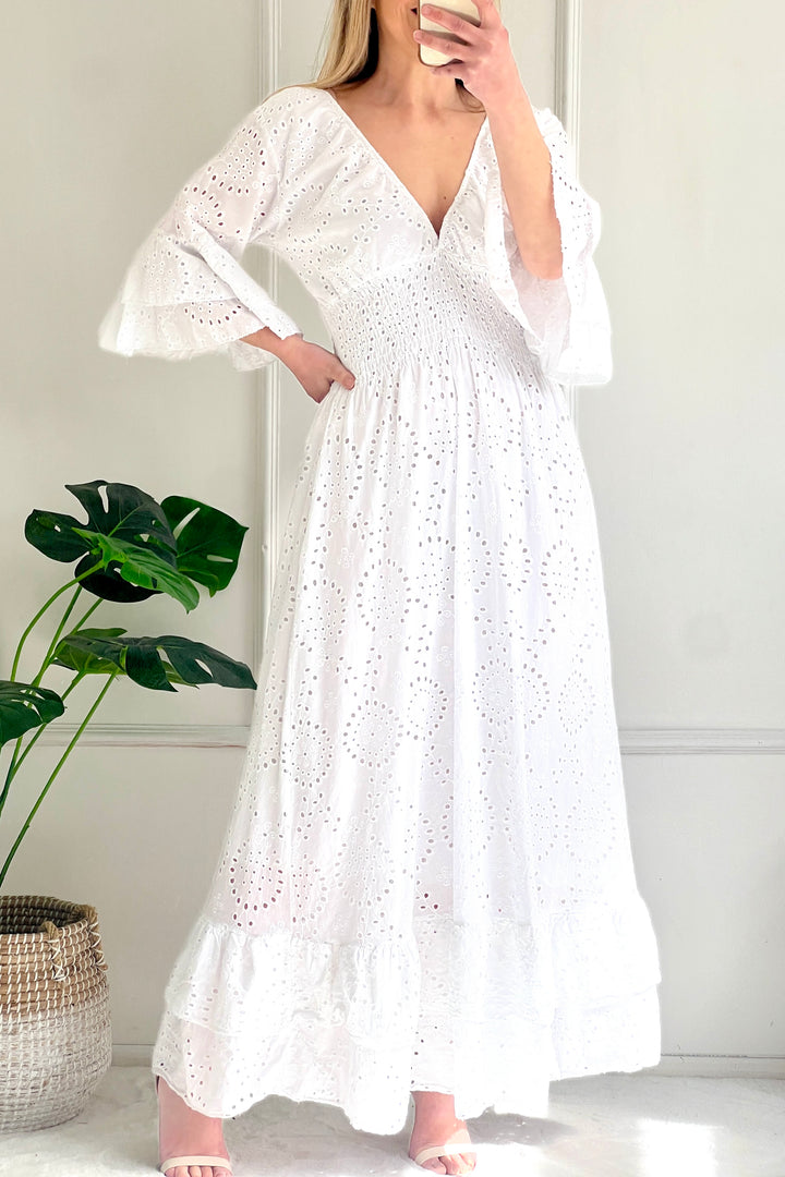 Amalfi Broderie Maxi Dress | White