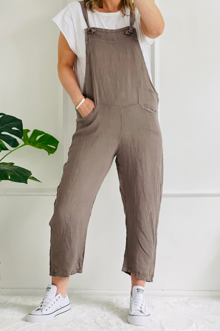 Edith Linen Dungaree | Mocha