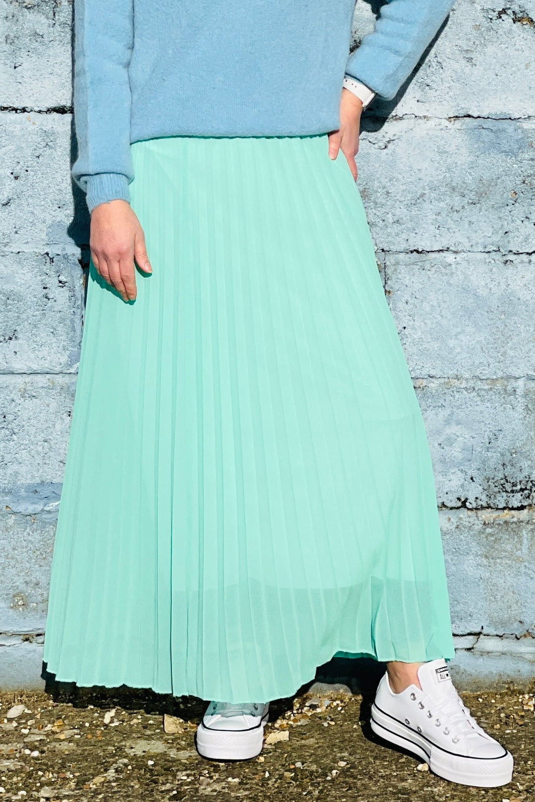 Pleated Maxi Skirt | Mint