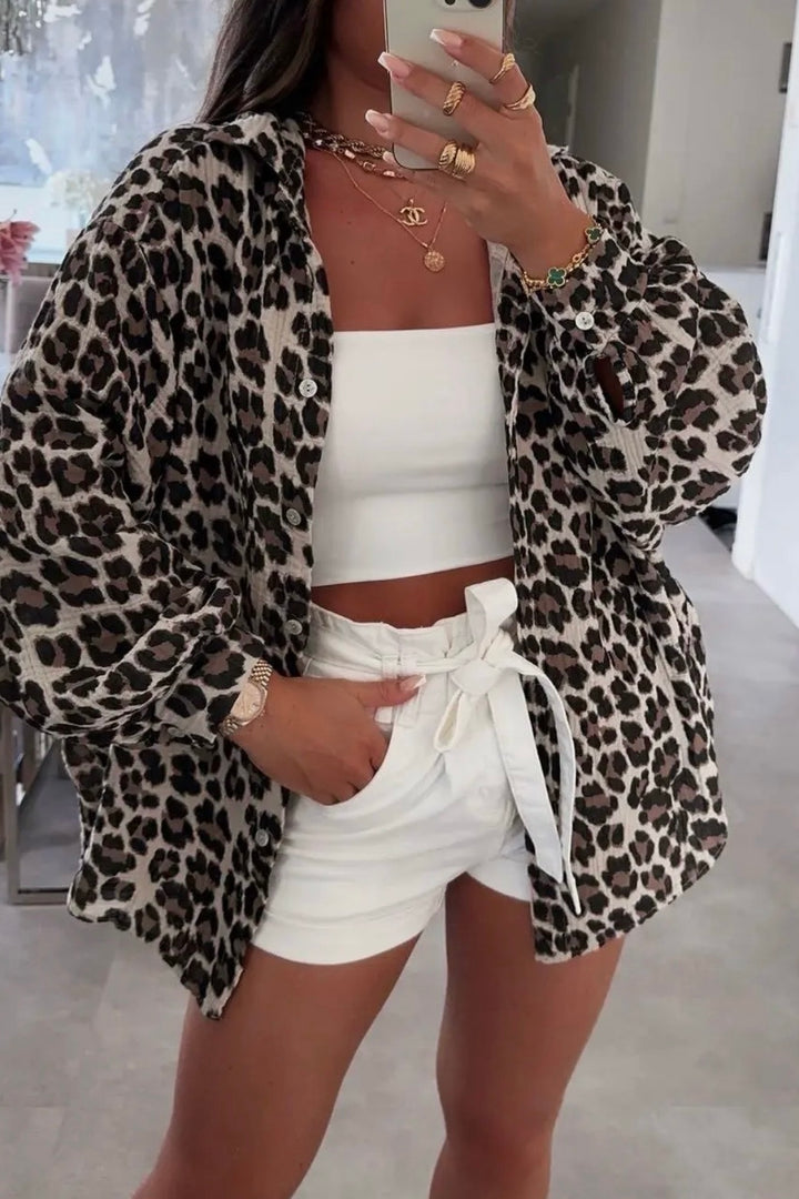 Sia Cotton Oversize Blouse | Leopard Print