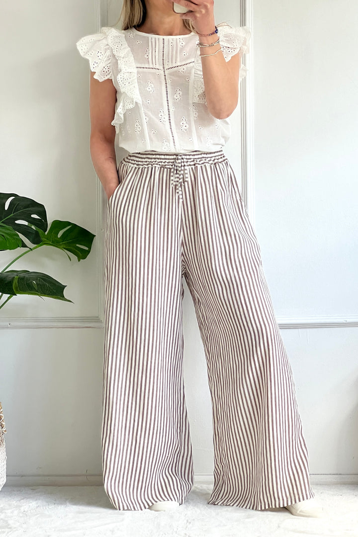 Stephanie Wide Leg Stripe Linen Trousers