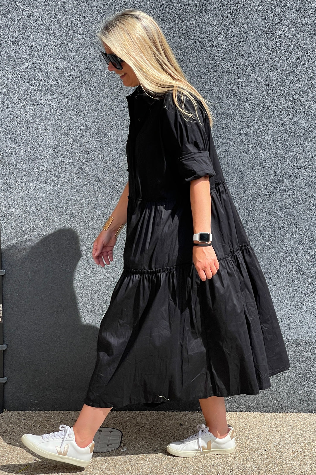 Rachel Tiered Shirt Dress | Black