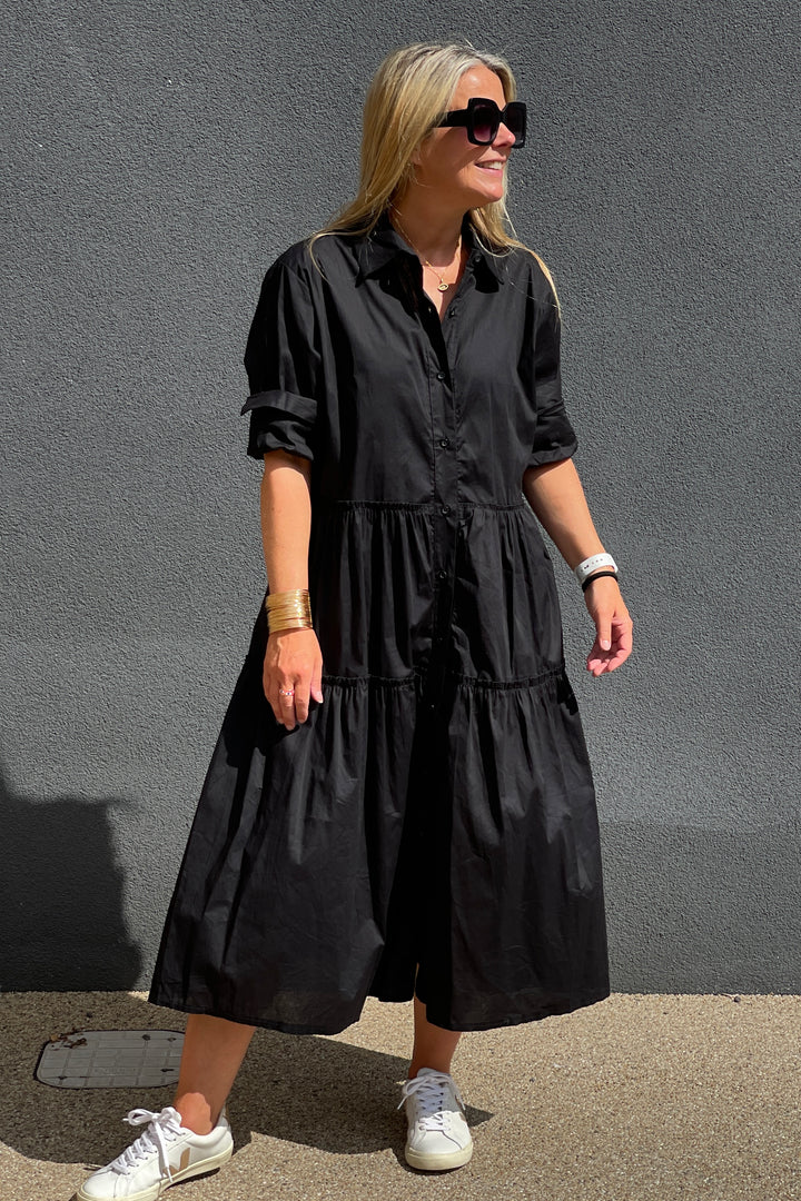 Rachel Tiered Shirt Dress | Black