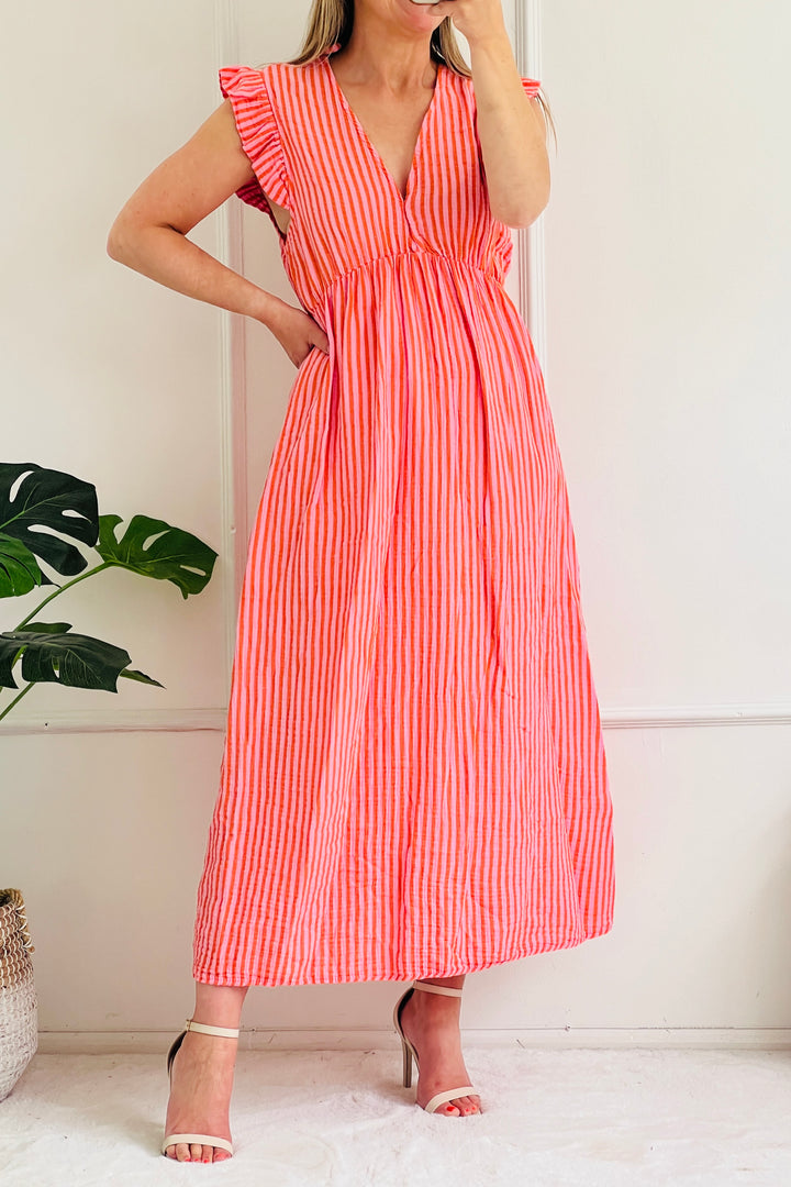 Ashton Cotton Maxi Dress | Pink x Orange Stripe
