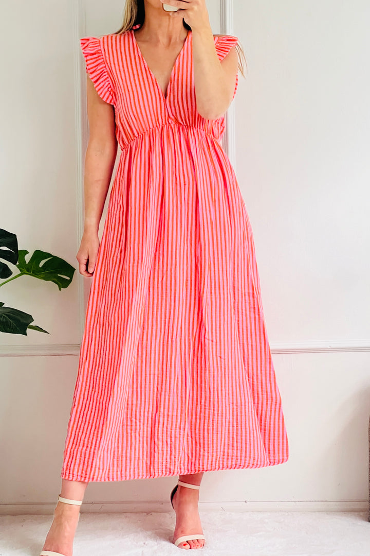 Ashton Cotton Maxi Dress | Pink x Orange Stripe