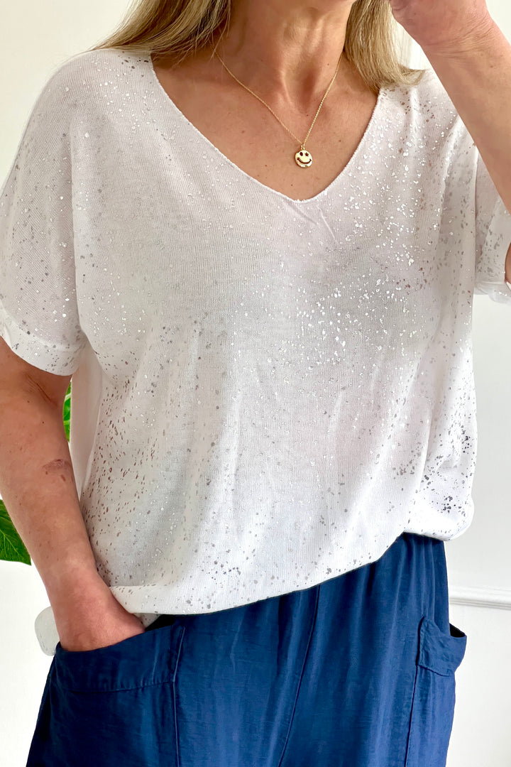 Shimmer Soft Knit Top | White