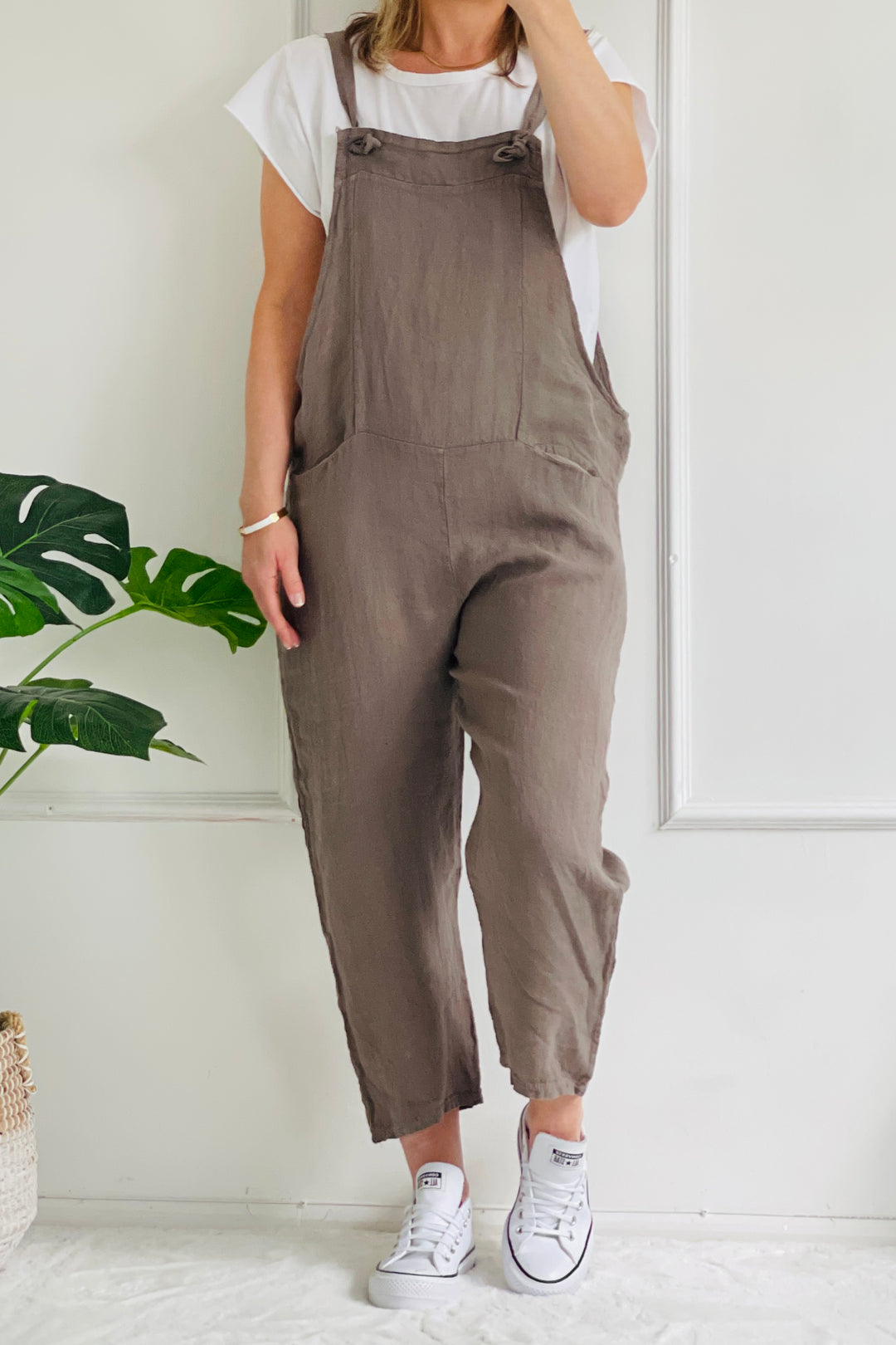 Edith Linen Dungaree | Mocha