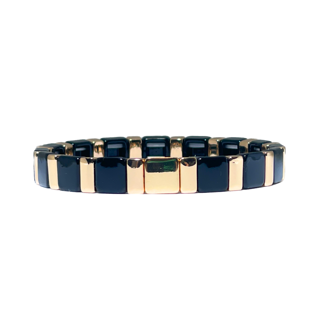 Boho Tile Bracelet | black and gold