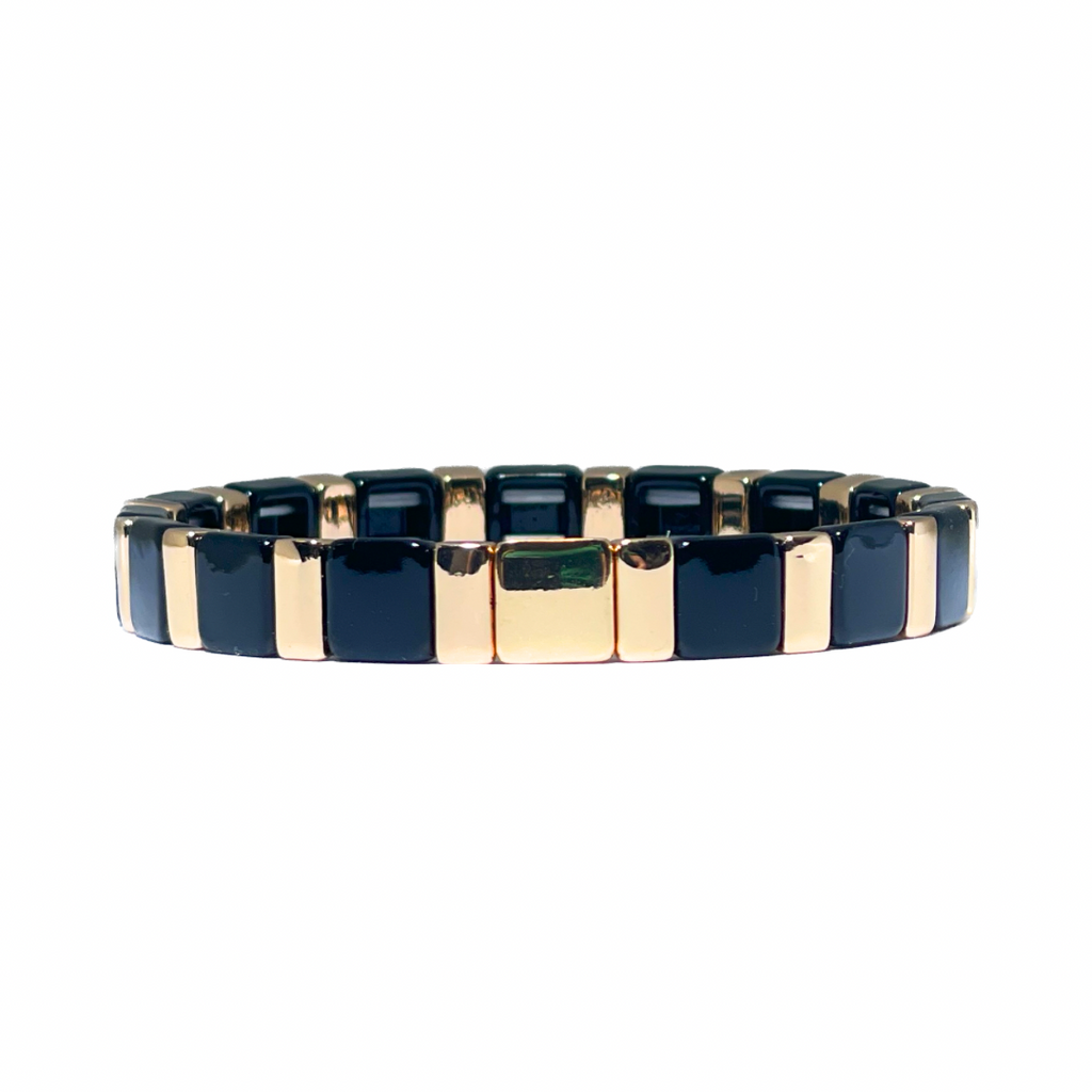 Boho Enamel Tile Bracelet | black and gold