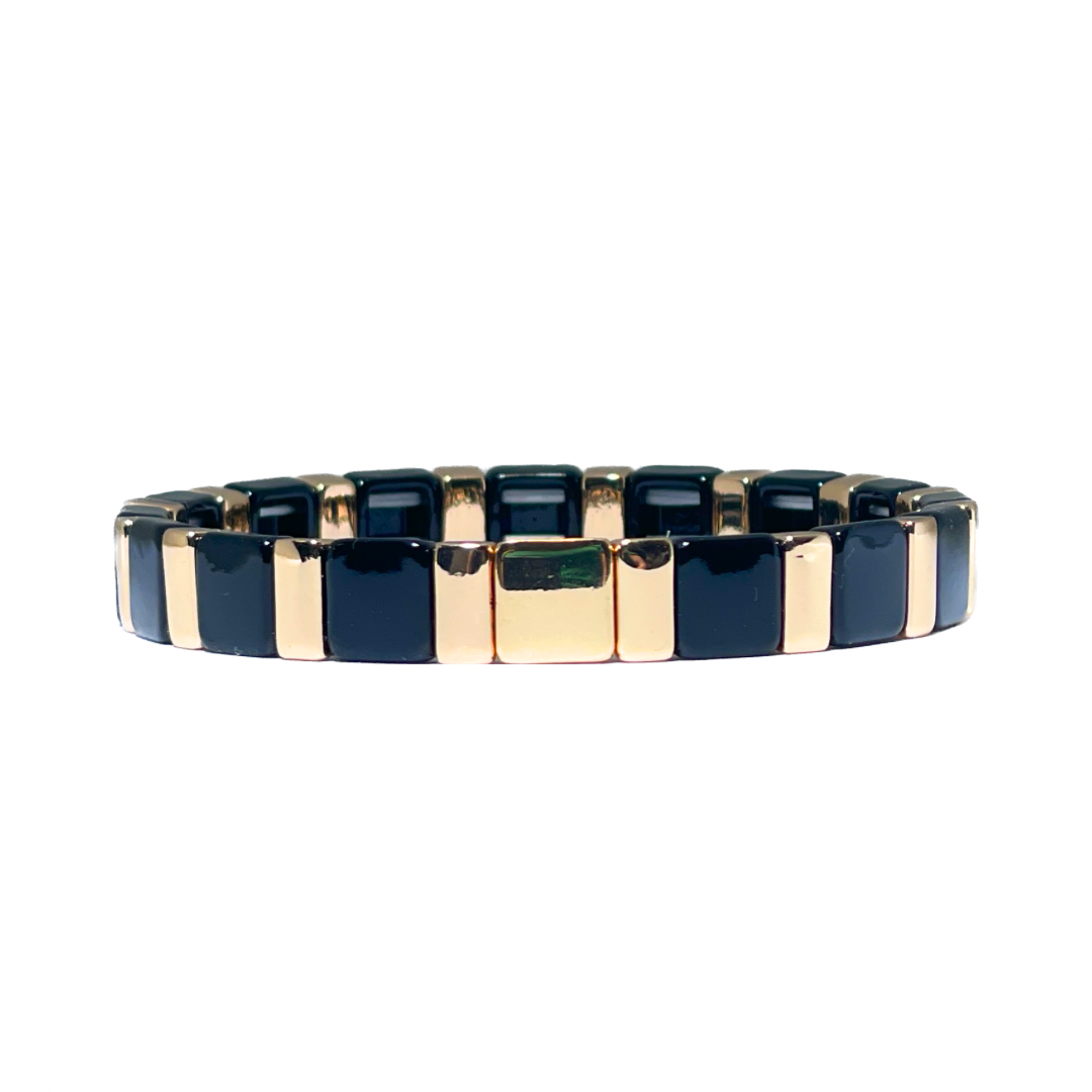 Boho Enamel Tile Bracelet | black and gold