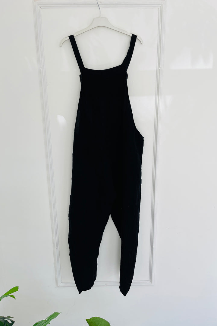 Edith Linen Dungaree | Black