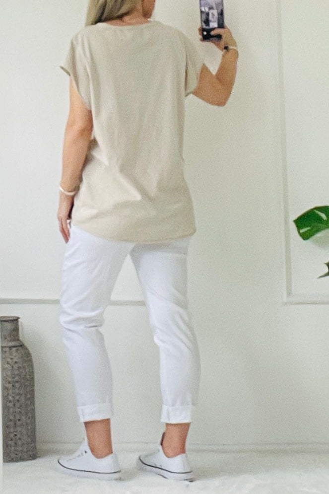 Allie Soft Cotton T Shirt | Beige