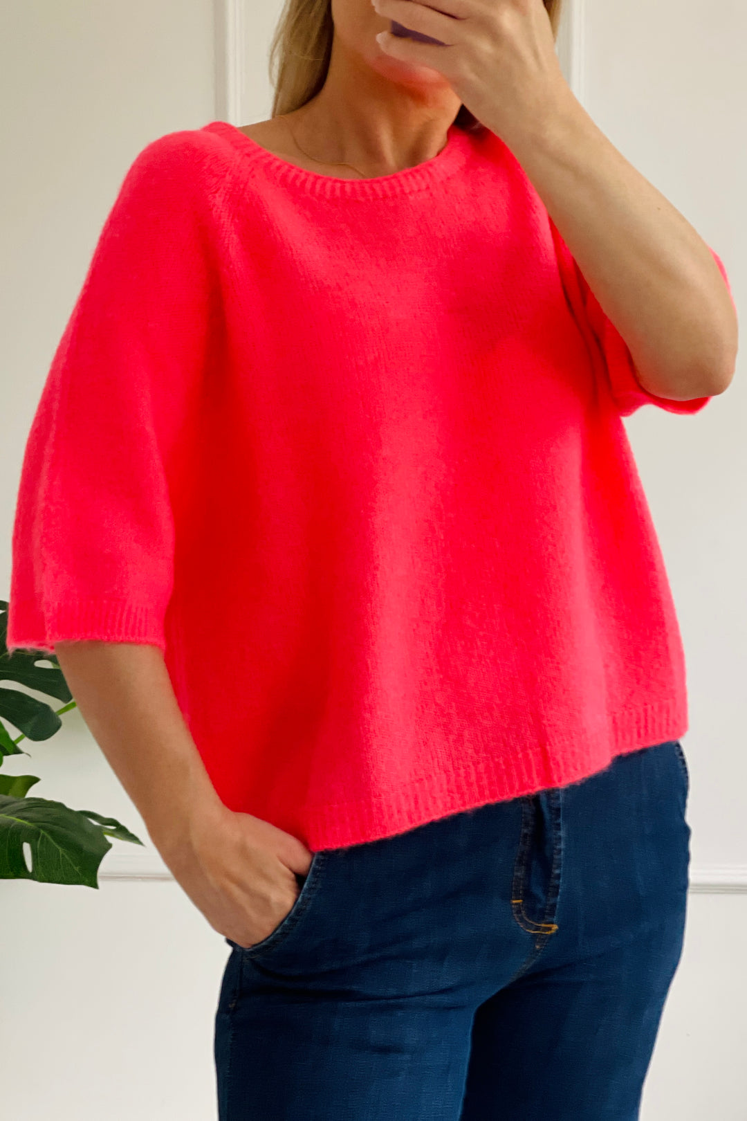 Sophie Alpaca Blend Crew Knit Jumper | Neon Coral