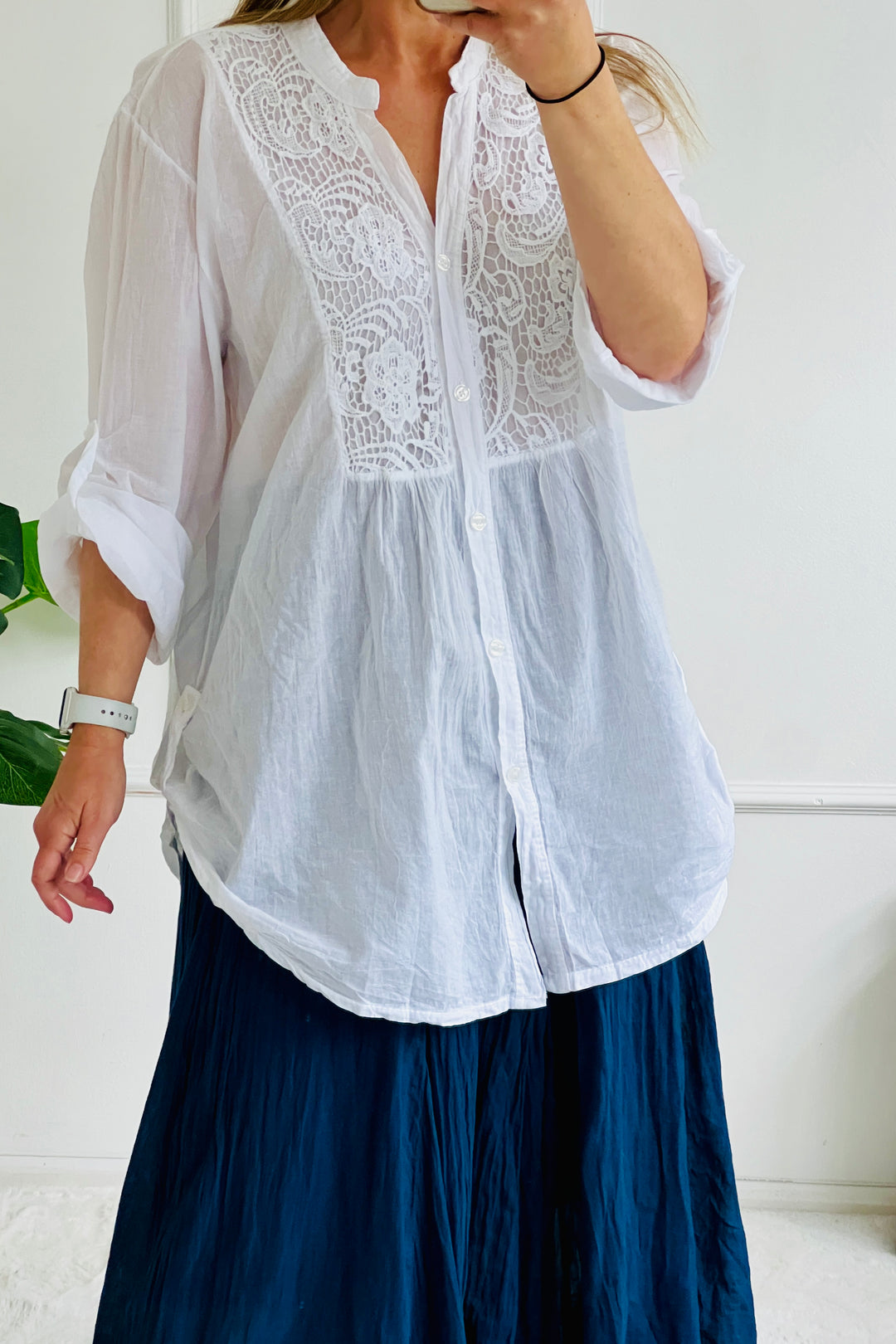 Natalia Cotton Top Blouse | White