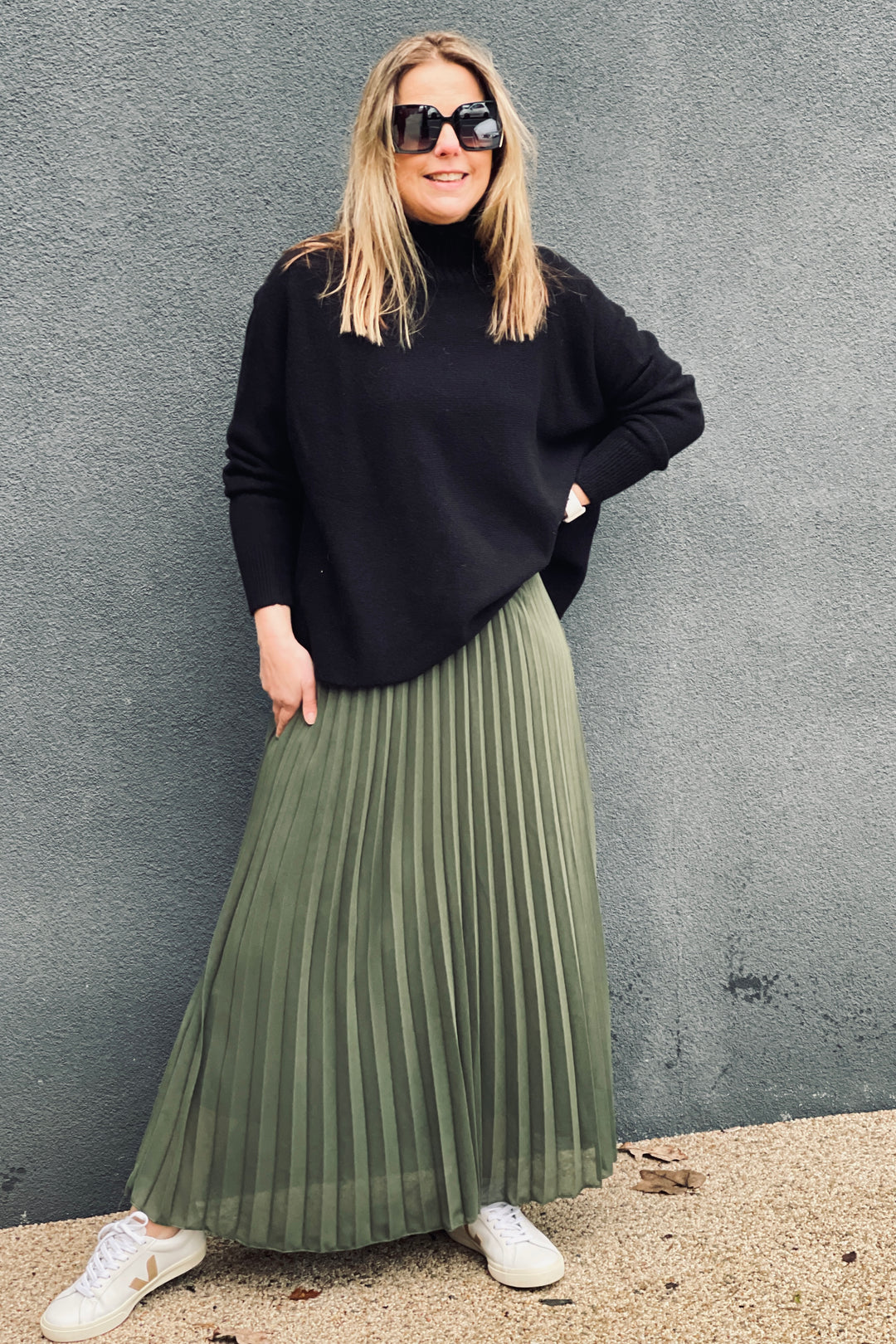 Pleated Maxi Skirt | Khaki