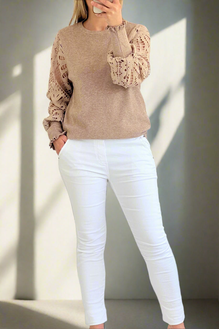 Molly Crochet Sleeve Crew Neck Jumper