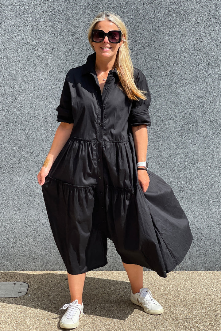 Rachel Tiered Shirt Dress | Black