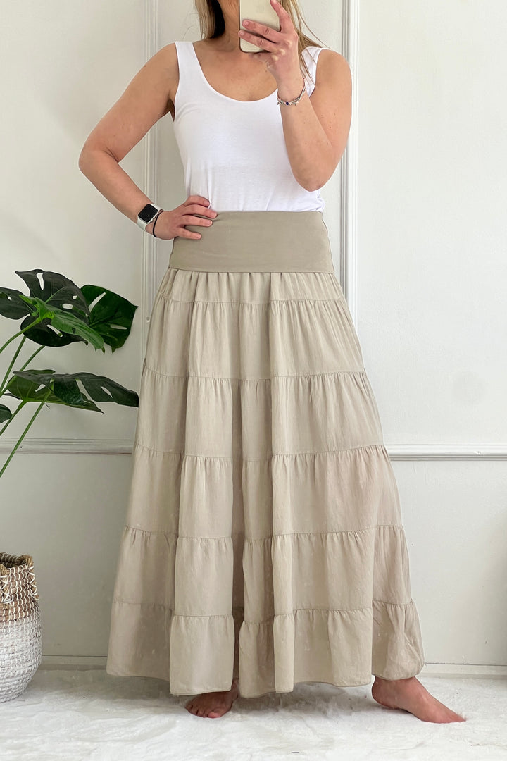 Florence Cotton Tiered Skirt | Mocha