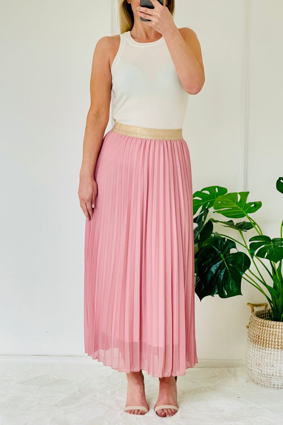 Pleated Maxi Skirt | Pastel Pink