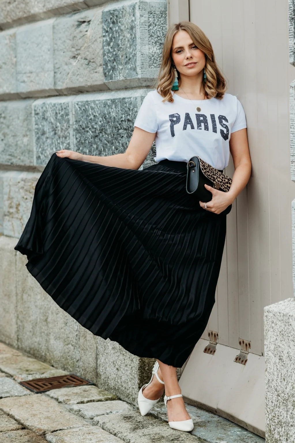 Pleated Satin Maxi Skirt | Black