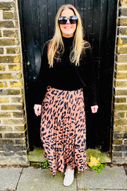 Anya Pleated Leopard Maxi Skirt | Toffee