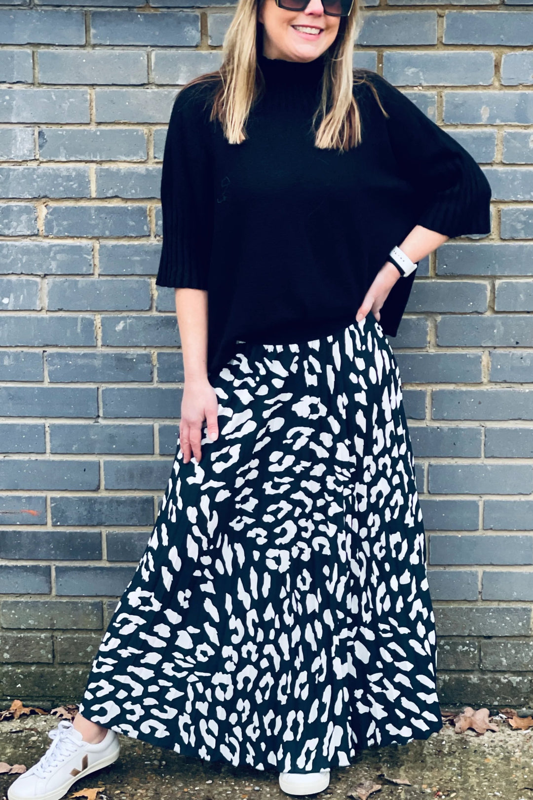 Anya Pleated Leopard Maxi Skirt | Black x White