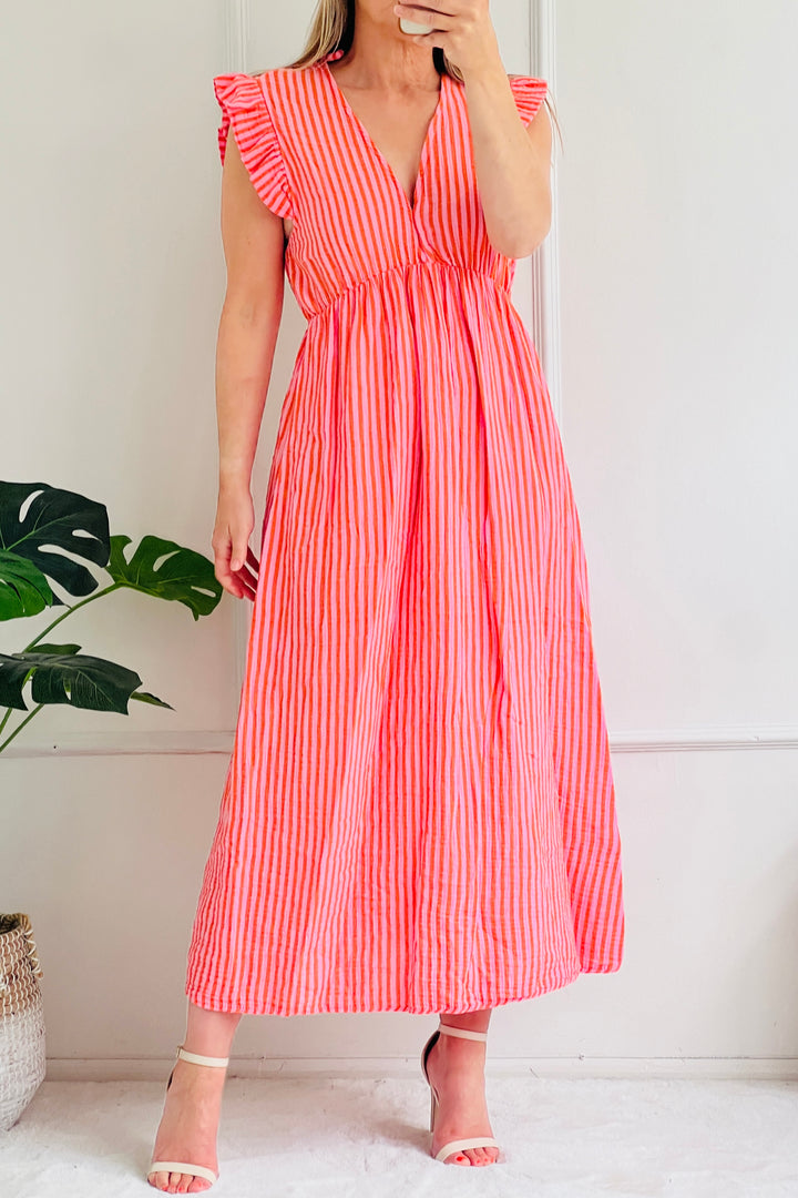 Ashton Cotton Maxi Dress | Pink x Orange Stripe