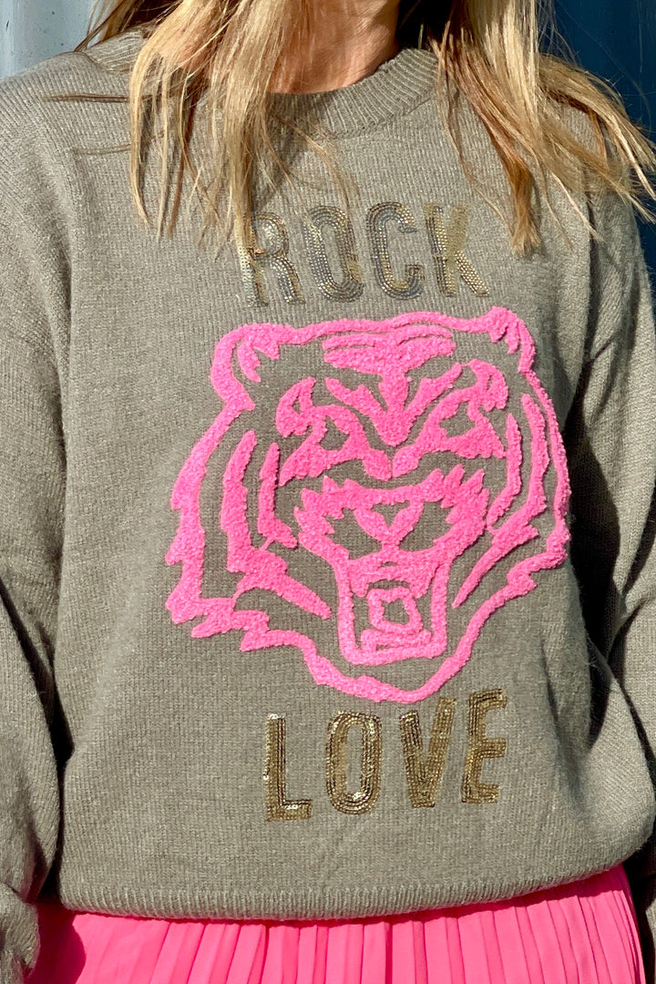 Rodez Tiger Jumper | Khaki x Pink
