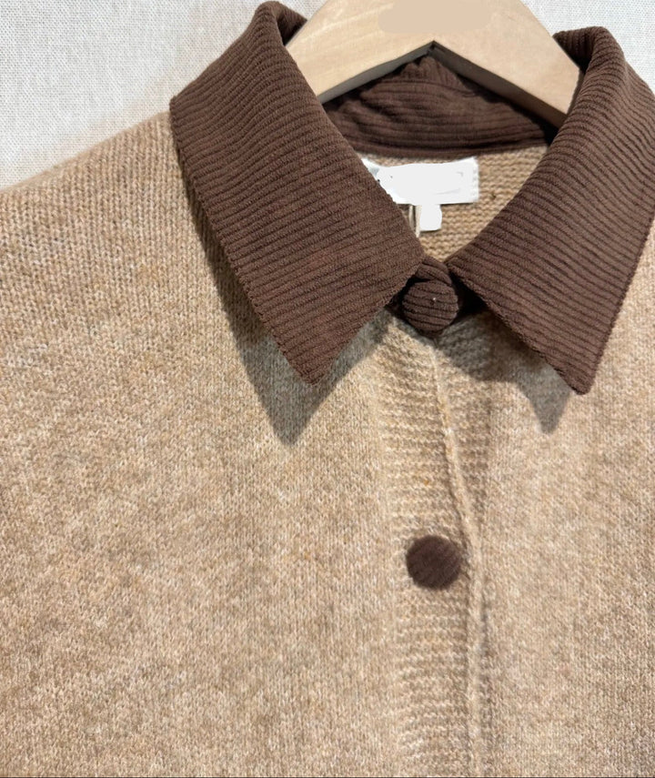Janet Taupe Wool Blend Mix Cardigan Jacket