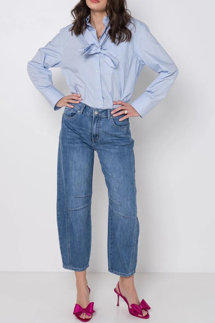 Erin Barrel Leg Denim Jeans | Mid Wash