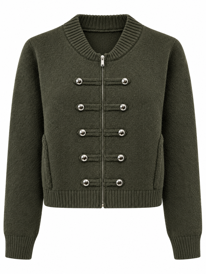 Tasmin Military Khaki Zip Cardigan
