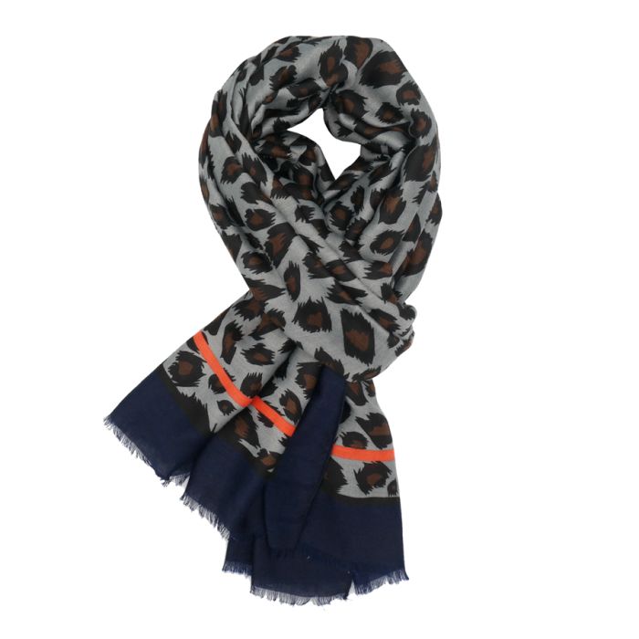 Leo Print with Orange Border Scarf